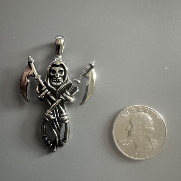 Skull Sword Axe Knife Pendant Stainless Steel Cuban Link 24 Inch Men’s Viking - Picture 3 of 6